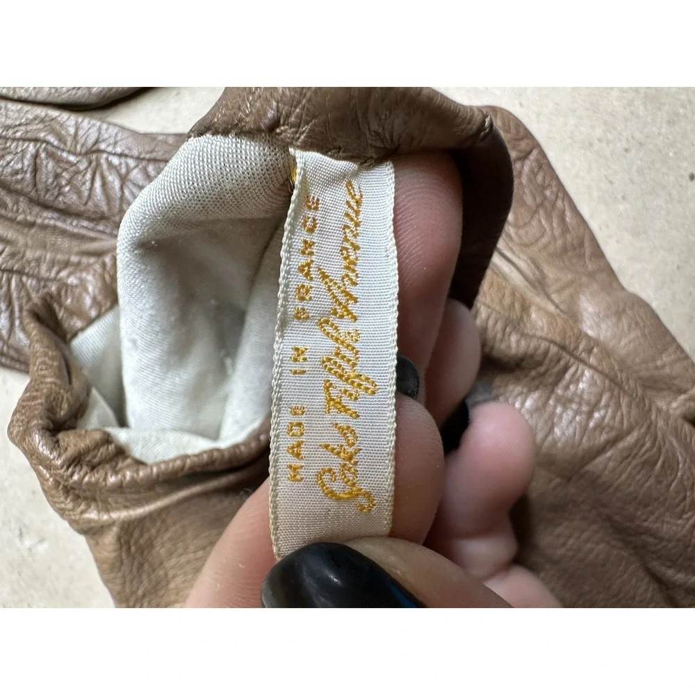Vintage Saks Fifth Avenue French Leather Opera Gloves Brown Size 5.5